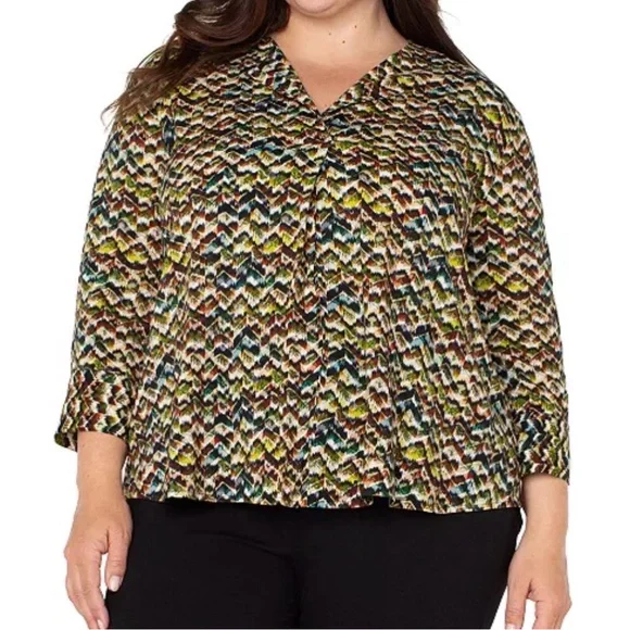 NWOT LIVERPOOL LA multi 3/4 sleeve pop over blouse M - Picture 6 of 9